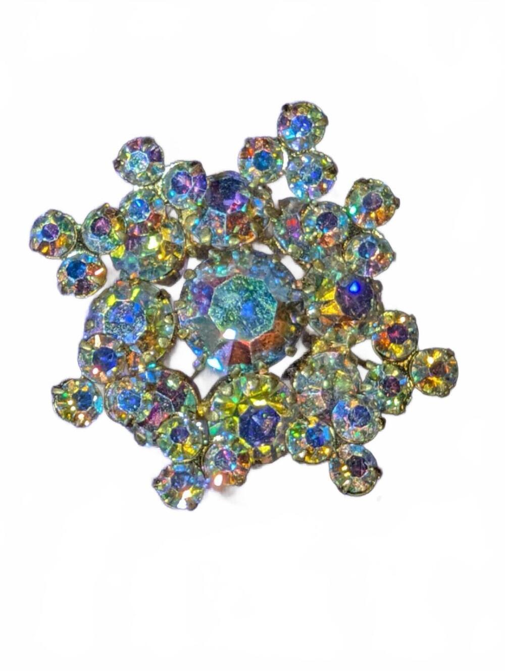 Vintage Triad Gold Tone Aurora Borealis Rhinestone Brooch Pin